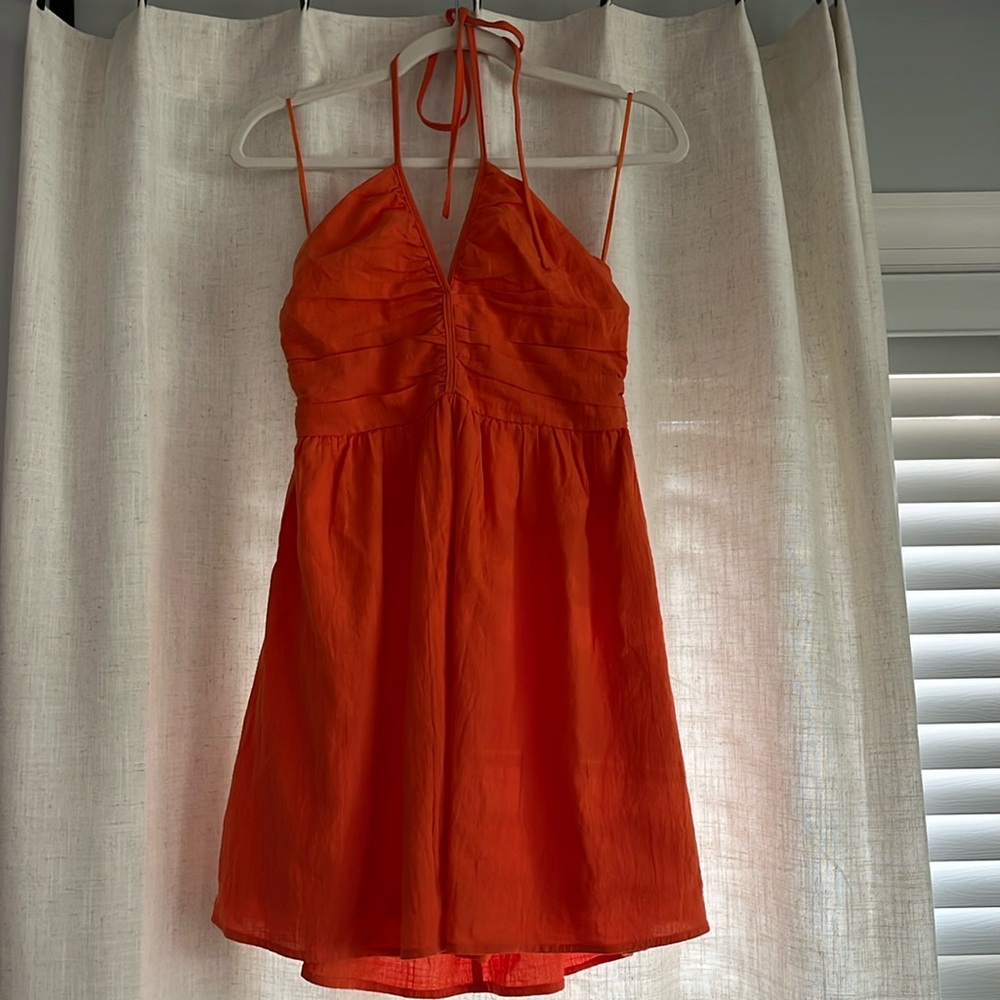 Orange day + moon halter minidress M
